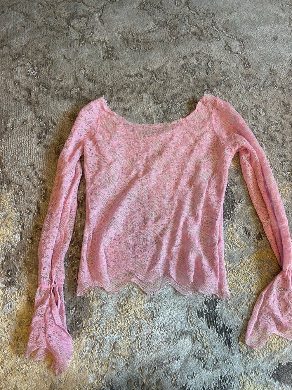 Zara Pink Lace Long-Sleeve Scoop Neck Top